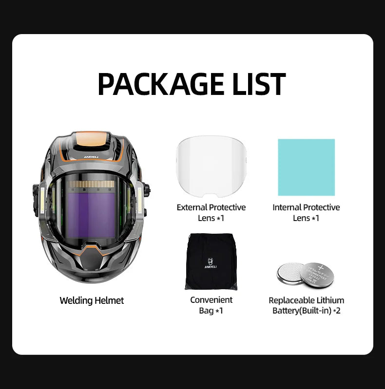 ANDELI Auto Darkening Welding Helmet with Large Viewing True Color Welding Mask 4 Arc Sensor 1/1/1/2 for Welding Cut Grind Area