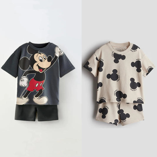 Disney Cartoon T-shirt Outfits Summer Clothing Baby Boys Short Sleeve Tops Shorts Casual Tracksuits Kids Mickey Tees Set 1-5 Age