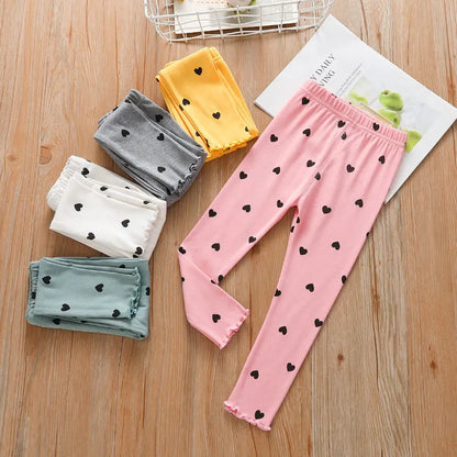 V-TREE Girls Leggings Skinny Print Dot Trousers Kids Slim Stretch Pants Cotton Pattern Spring And Autumn Children's Clothing