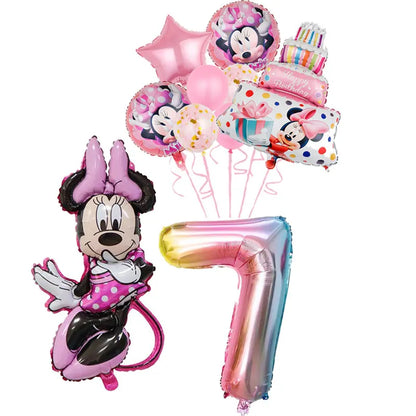 Minnie Mouse Birthday Party Decorations Tableware Set Birthday Decorations Full Set Pink Balloons Banner Candy Box Kids Favors