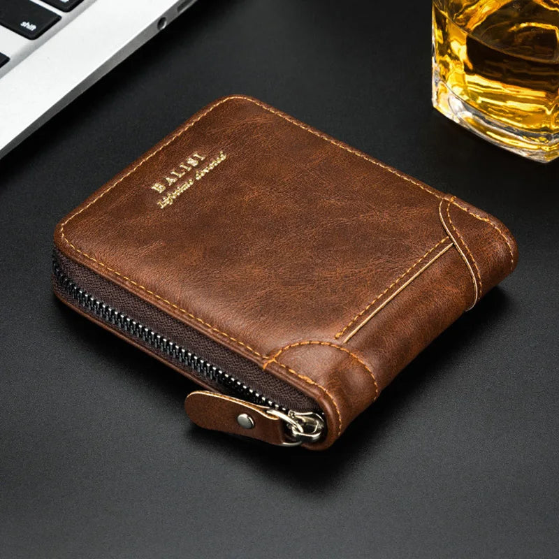 Men's Wallet 2025 New PU Leather Zipper Retro Style Short Wallets Men Card Holders Coin Storage Money Bag A03