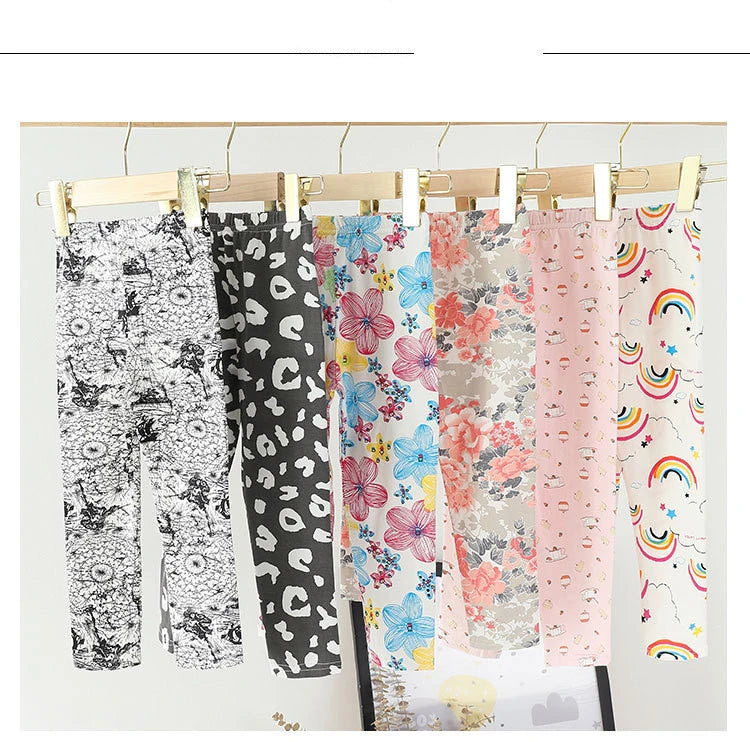 2 to 9 Years Girls Leggings Kids Outdoor Travel Clothes Pencil Pants Long Casual Floral Slim Leggings Teenage Children Trousers