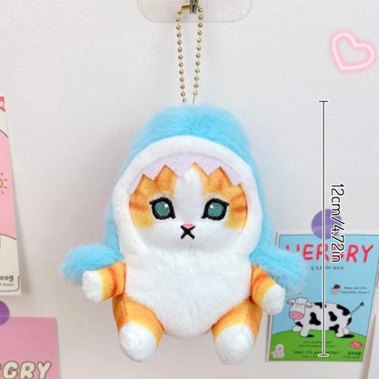 Cute Shark Cat Plush Toy Cartoon Kitty Pendant Soft Stuffed Doll Keychain Car Key Ring Backpack Bag Decor Friend Gift