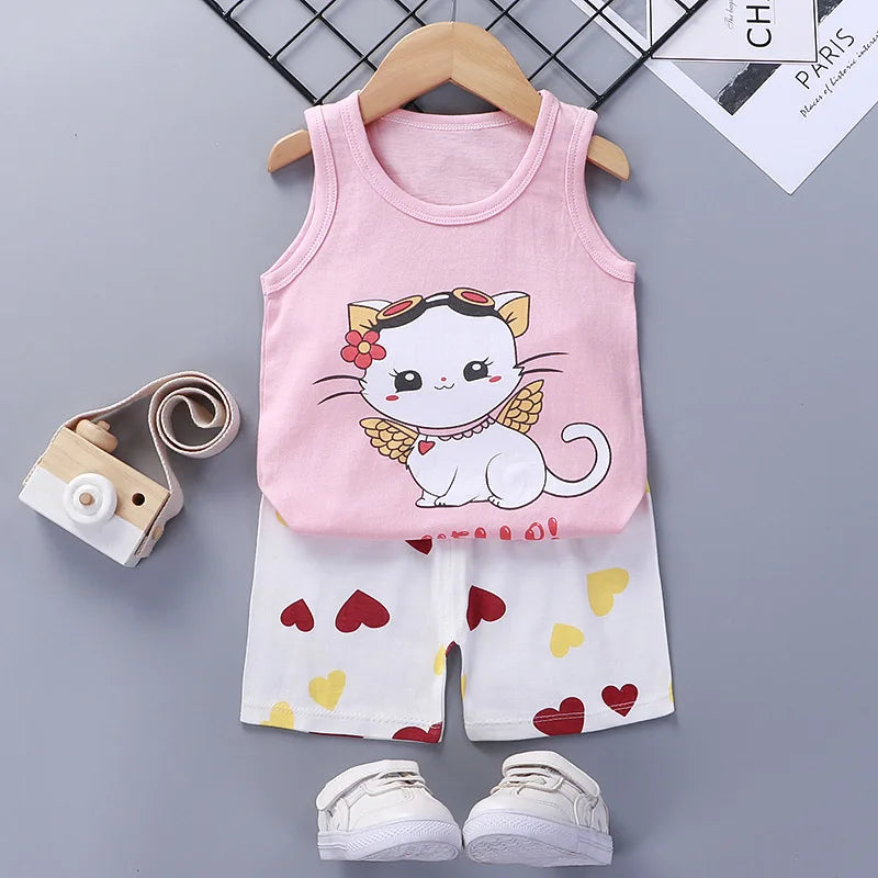 Children Sets Kids Clothes Boys Girls Vest Suit Summer Children's Clothing baby Cotton T-Shirts Shorts Tank Top Sleeveless