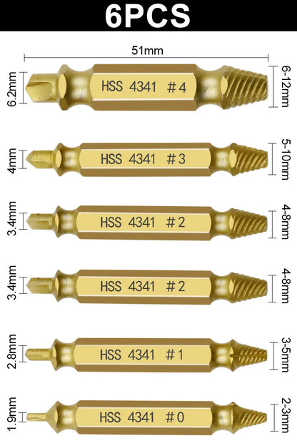 6PCS Damaged Screw Extractor Drill Bit Set Stripped Broken Screw Bolt Easily Take Out Demolition Tools Remover Extractor