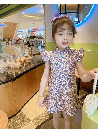 Summer Girl Dress Cheongsam Fashion Baby Chinese Modern Hanfu Girl's Qipao Tang Style Children's Dresses Vestidos Kids Clothes