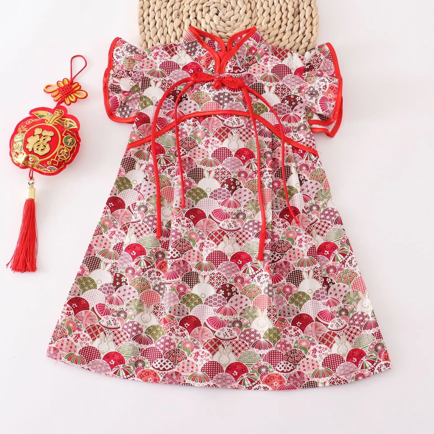 Fashion Red Girls Dresses Casual Perform Outfit Baby Qipao Chinese Dress Summer Kids Cheongsams Costume Vestido Girl Clothes