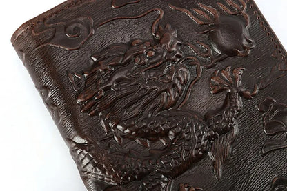 High Quality Genuine Leather Short Wallet 3D Dragon Style Card Wallet 2024 Vintage Bifold Small Purse for Man Male Gift Purses