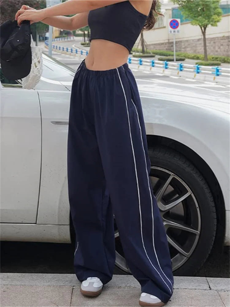 Harajuku Women's Baggy Pants Solid Color Cargo Pants Low Rise Casual Track Pants Teen Girls Wide Leg Cargo Pant Streetwear