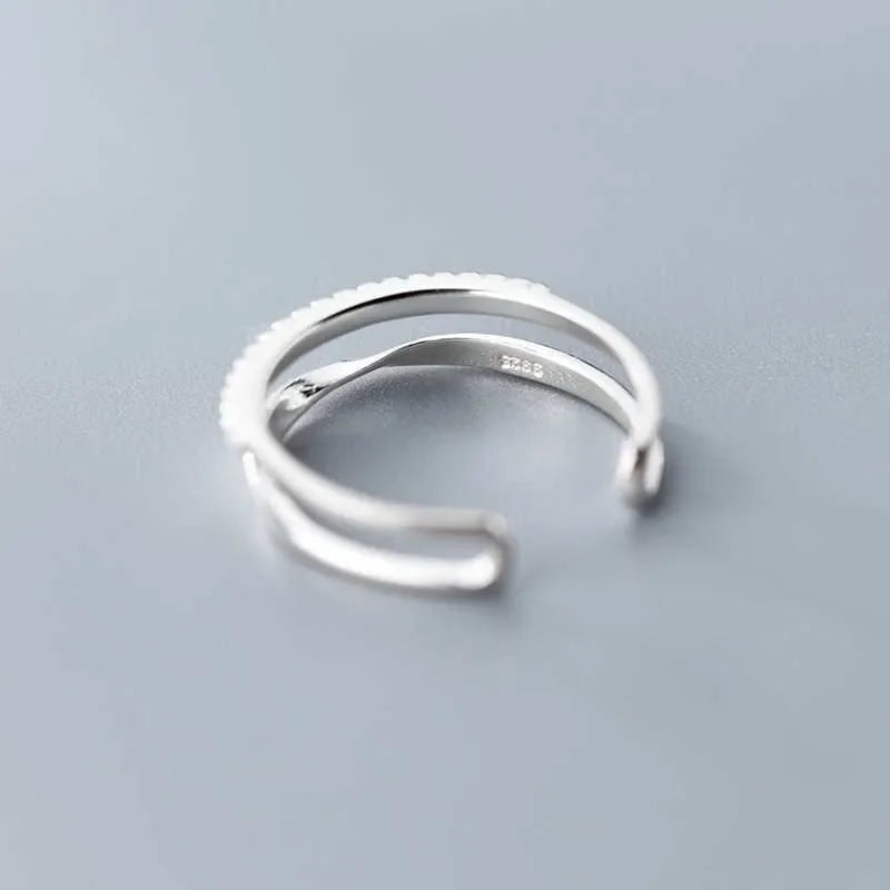 Party 925 Sterling Silver Fashion Simple Double Layer Cocktail Adjustable Ring for Trend Women Girls Party Ring Jewelry