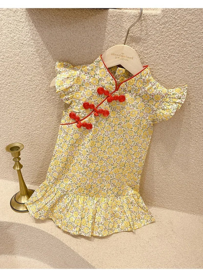 Summer Girl Dress Cheongsam Fashion Baby Chinese Modern Hanfu Girl's Qipao Tang Style Children's Dresses Vestidos Kids Clothes