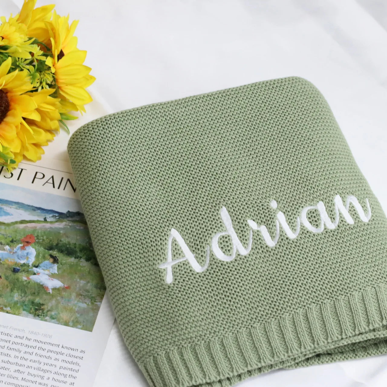 Personalized Knitted Blanket Embroidered Baby Name Stroller Cover Kids Cotton Nap Blanket for Newborn Shower Gifts