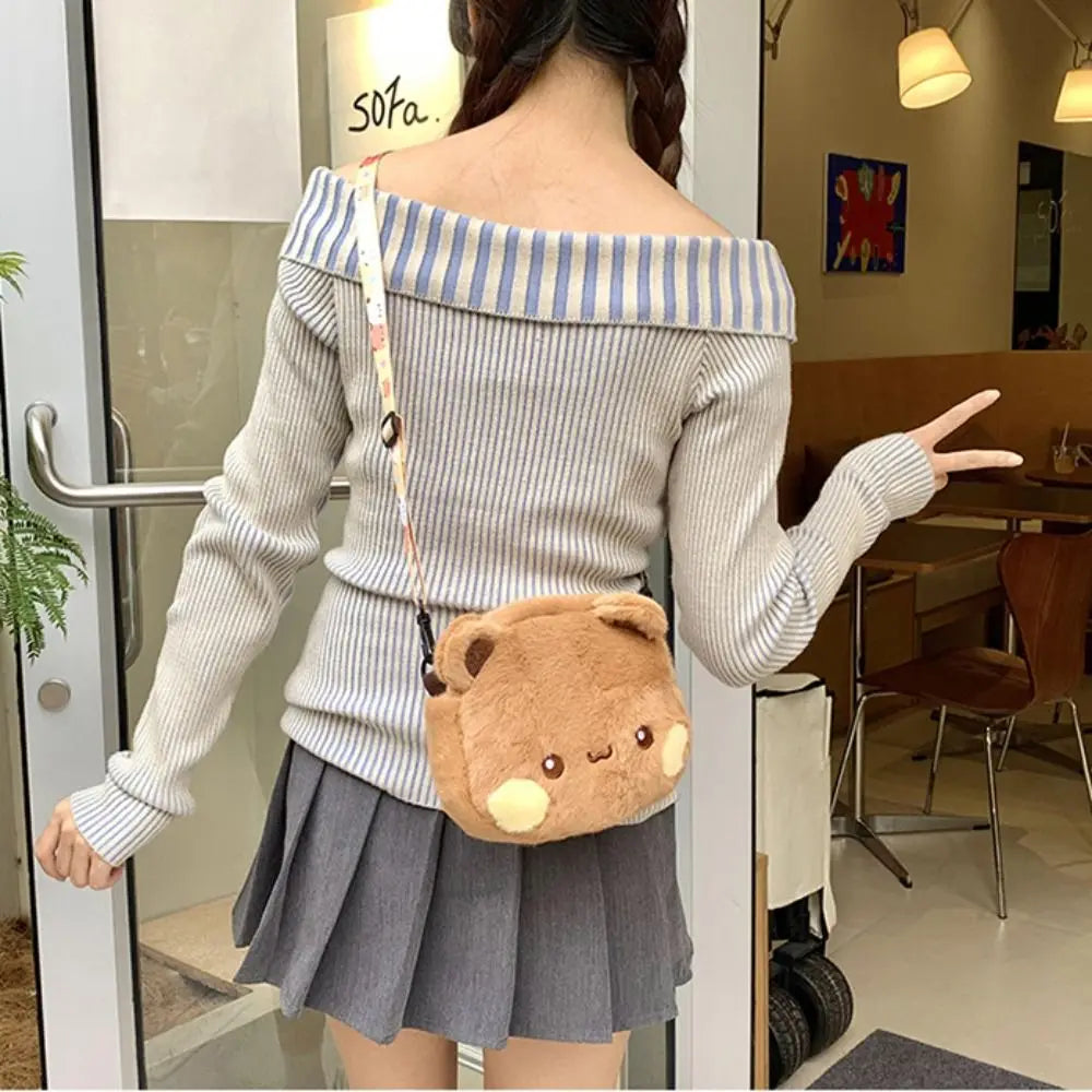 Cute Bear Crossbody Bag Kawaii Anime Bear Figure Bag Fashion Versatile Cartoon Plush Shoulder Bags For Women Girls