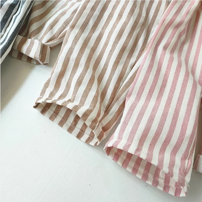 Retro Hemp Cotton Striped Boys' Pants with A Casual and High-end Design Elastic Waist Girls' Clothing Children's Pants