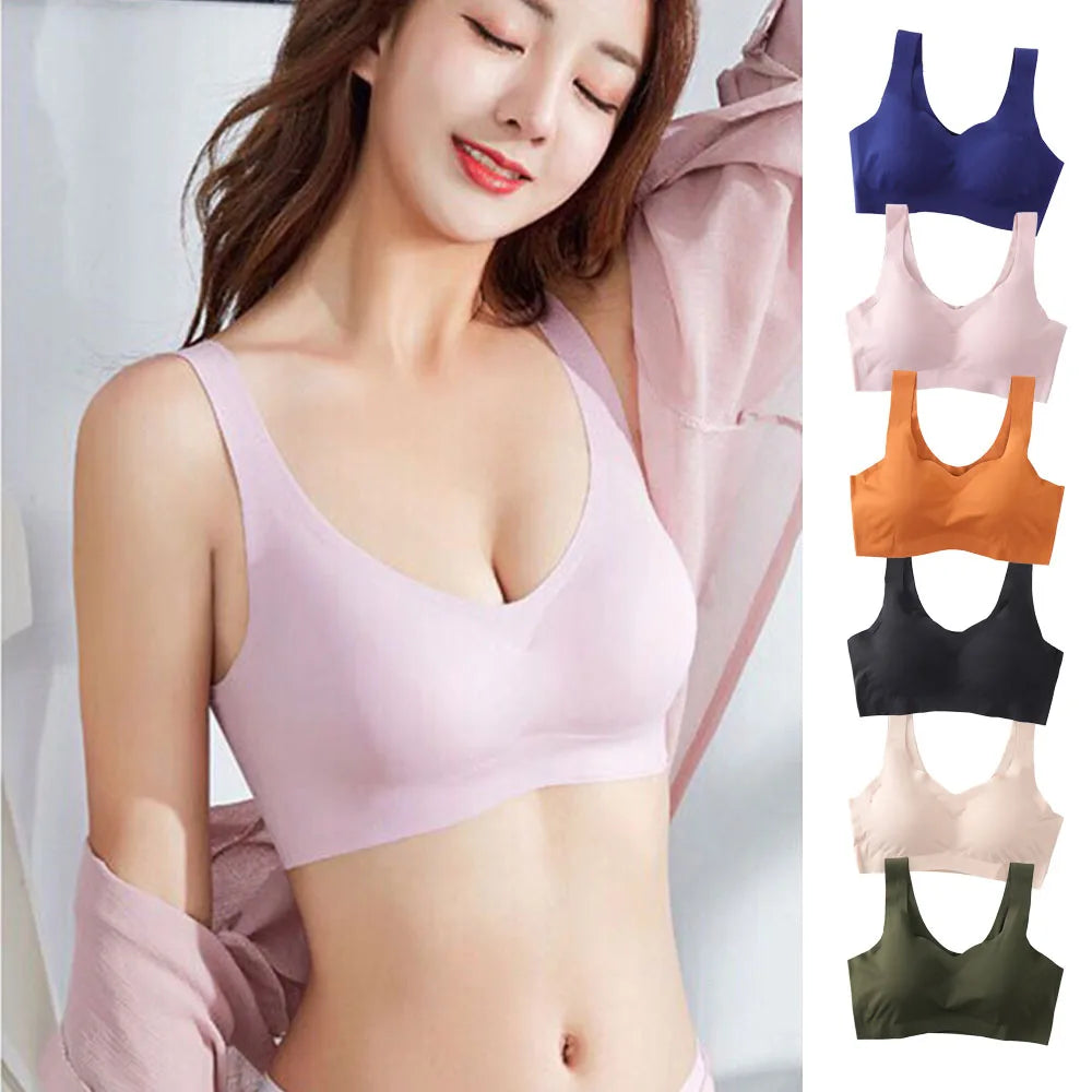 Women Ladies Seamless Wireless Bras Padded Bralette Yoga Running Sports Crop Tops Vest With Chest Pad