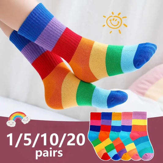 1/5/10/20 pairs/lot Girls Kids Socks Rainbow Striped Cute Children Ankle Short Breathable Cotton Fashion Toddler Sock