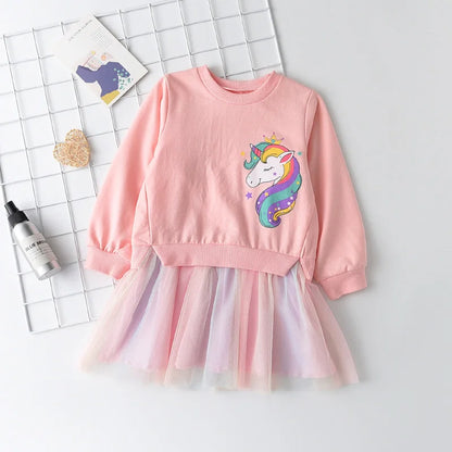 2023 New Unicorn Princess Dress Children's Spring & Autumn Season Dress Girls' Birthday Party Dress Halloween Christmas Dress