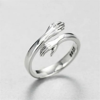 Gold Silver Color Hug Hands Ring Simple Design Finger Ring For Women Girls Elegant Silver Jewelry