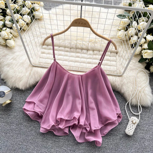 2024 Women's Clothing Summer Blouse Camis Tanks Versatile Loose Shoulder Double Layer Sleeveless Chiffon Women Tank Top vests