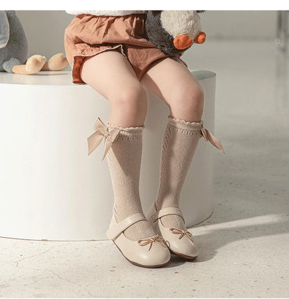 2023 New Kids Knee High Socks Baby Girls Boys Bow Long Sock Soft Cotton Mesh Breathable Children Hollow Out Socken For 0-7 Years