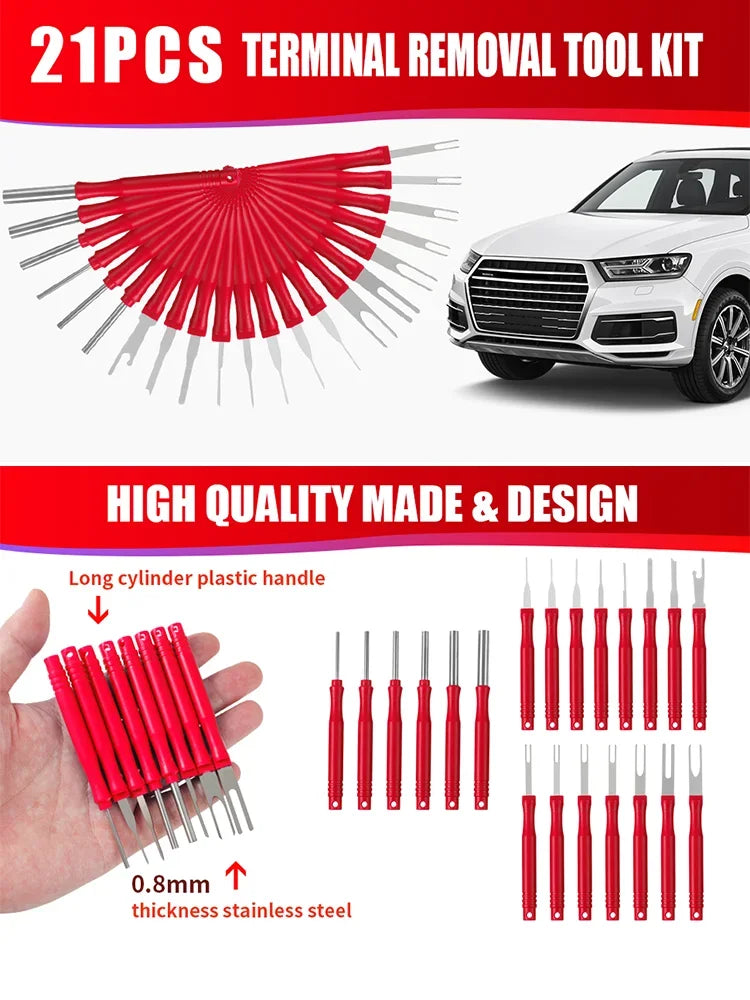 21Pcs Car Terminal Removal Tool Kit Automobile Wire Plug Remove Puller Electrical Connector Pin Extractor Hand Disassembly Tools