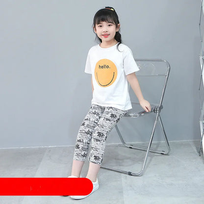 2 to 9 Years Girls Leggings Kids Outdoor Travel Clothes Pencil Pants Long Casual Floral Slim Leggings Teenage Children Trousers