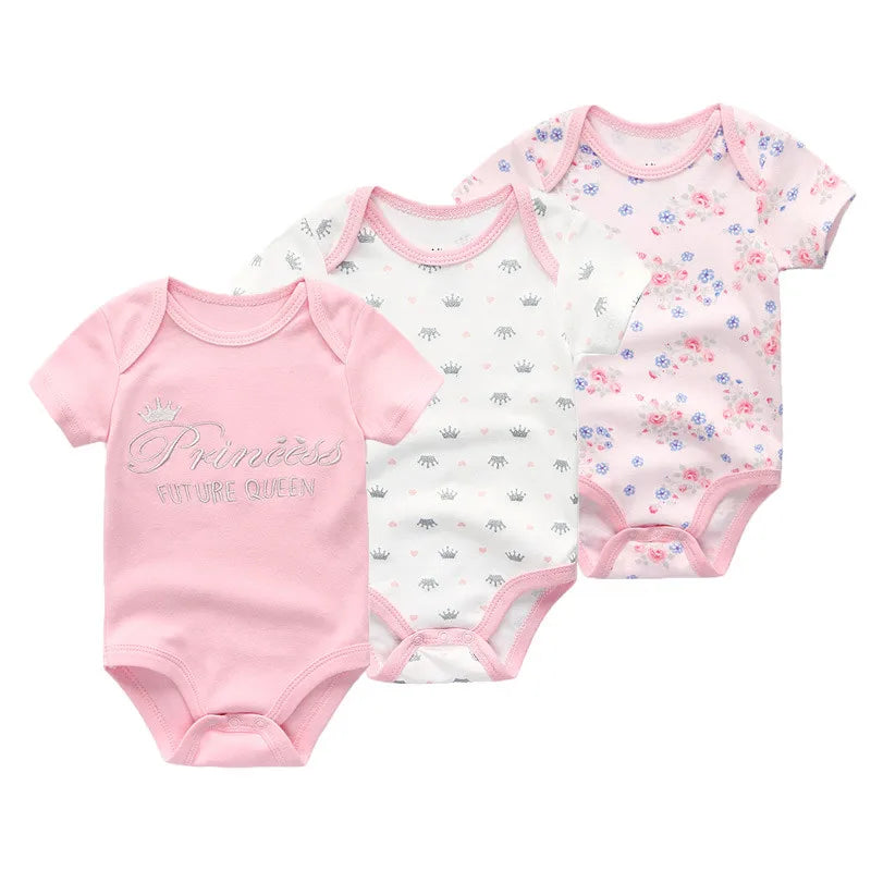 Kiddiezoom 3 Pcs Newborn Cartoon Short Sleeve Baby Boy Girl Bodysuits Soft 100%Cotton Baby Onesies Unisex Baby Clothes