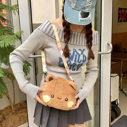 Cute Bear Crossbody Bag Kawaii Anime Bear Figure Bag Fashion Versatile Cartoon Plush Shoulder Bags For Women Girls