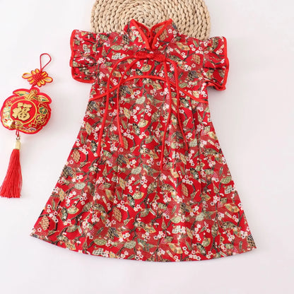 Fashion Red Girls Dresses Casual Perform Outfit Baby Qipao Chinese Dress Summer Kids Cheongsams Costume Vestido Girl Clothes