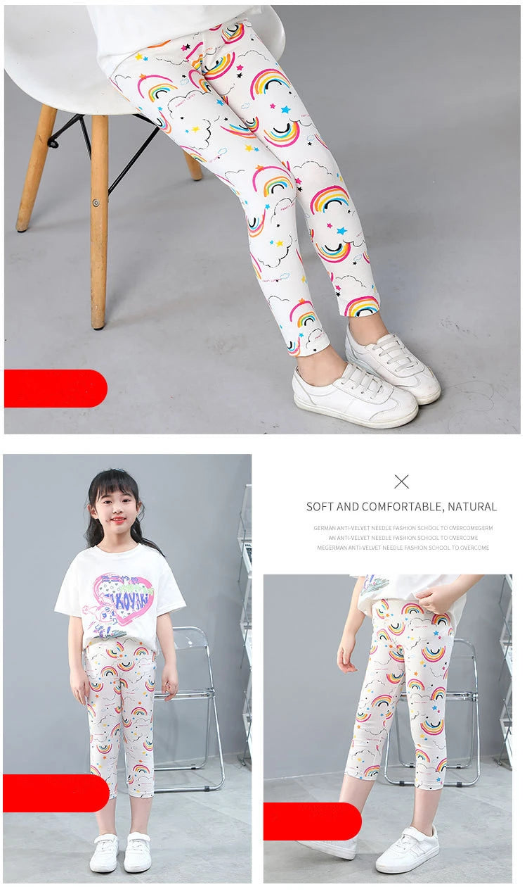 2 to 9 Years Girls Leggings Kids Outdoor Travel Clothes Pencil Pants Long Casual Floral Slim Leggings Teenage Children Trousers