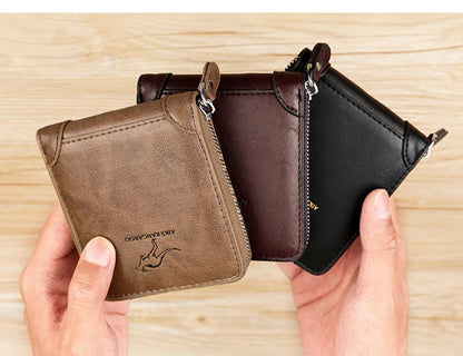 Leather Men’s Wallet Luxury Mens	Purse Male Zipper Card Holders with Coin Pocket Rfid Wallets Gifts for Men Money Bag