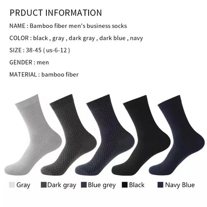 5pairs/Men's High Quality Bamboo Fiber Socks Men's Sweat Absorbent Breathable Medium Tube Socks Business Casual Large Size 38-45