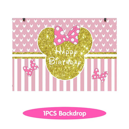 Minnie Mouse Birthday Party Decorations Tableware Set Birthday Decorations Full Set Pink Balloons Banner Candy Box Kids Favors