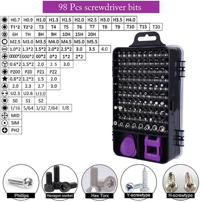 Precision Screwdriver Set 115 in 1 Purple Multi-Function Professional Repair Tool Phillips Magnetic Screw Driver Bits Hand Tool