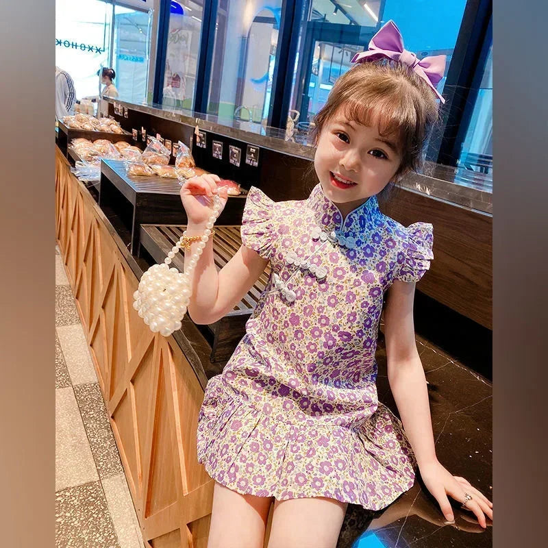 Summer Girl Dress Cheongsam Fashion Baby Chinese Modern Hanfu Girl's Qipao Tang Style Children's Dresses Vestidos Kids Clothes