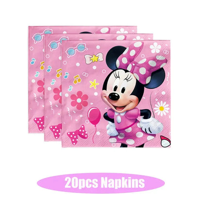 Minnie Mouse Birthday Party Decorations Tableware Set Birthday Decorations Full Set Pink Balloons Banner Candy Box Kids Favors