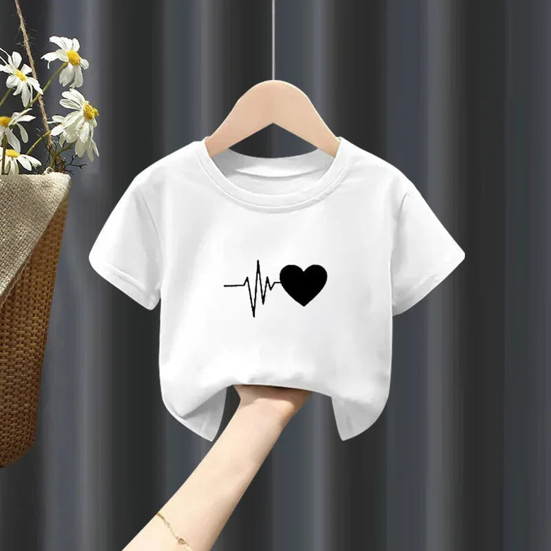 Girls Short-sleeved T-shirt Summer New Pure Boy White Top Summer Big Child Fashion Clothes  Girls Clothes