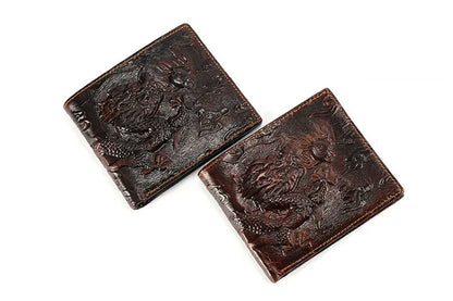 High Quality Genuine Leather Short Wallet 3D Dragon Style Card Wallet 2024 Vintage Bifold Small Purse for Man Male Gift Purses