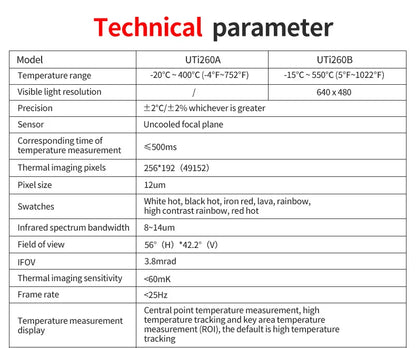 UNI-T UTI260B HD 256X192 Pixels Industrial Thermal Imager Camera Temperature Imaging Circuit Electrical Maintenance