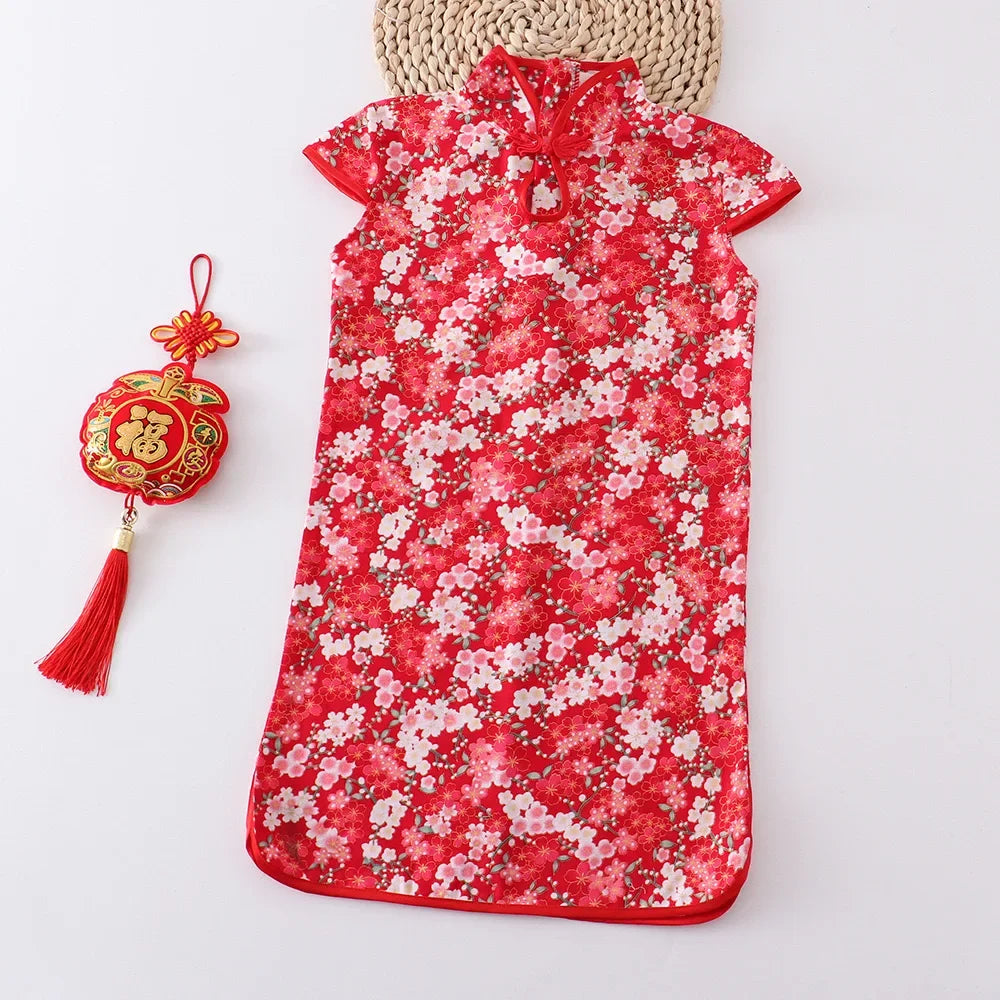 Show Summer Dress Girl Cheongsam Fashion Red Girls Dresses Children Chinese Traditional Clothing Casual Kids Qipao Vestidos