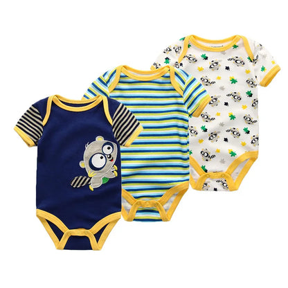 Kiddiezoom 3 Pcs Newborn Cartoon Short Sleeve Baby Boy Girl Bodysuits Soft 100%Cotton Baby Onesies Unisex Baby Clothes