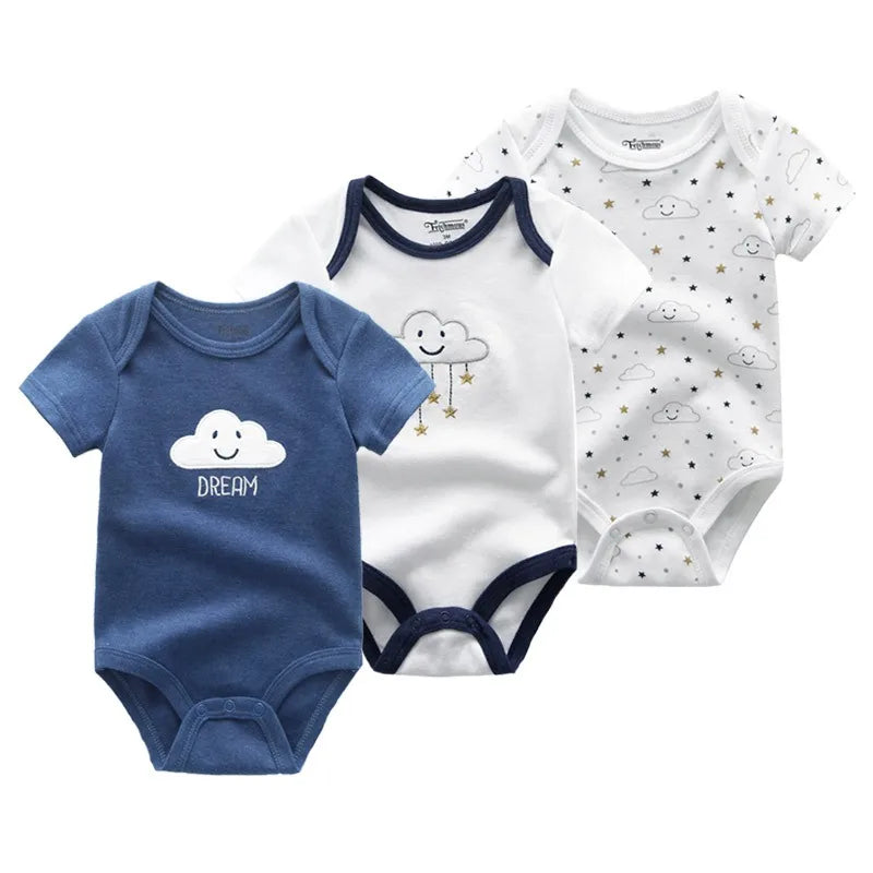 Kiddiezoom 3 Pcs Newborn Cartoon Short Sleeve Baby Boy Girl Bodysuits Soft 100%Cotton Baby Onesies Unisex Baby Clothes