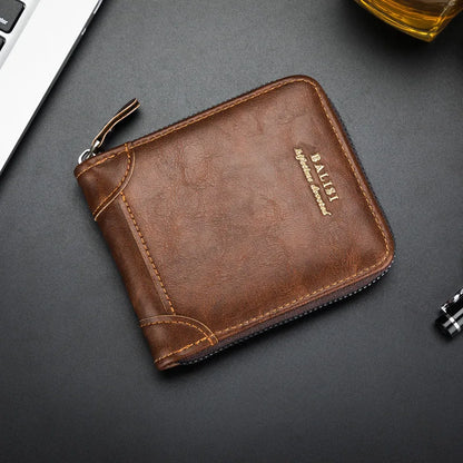 Men's Wallet 2025 New PU Leather Zipper Retro Style Short Wallets Men Card Holders Coin Storage Money Bag A03