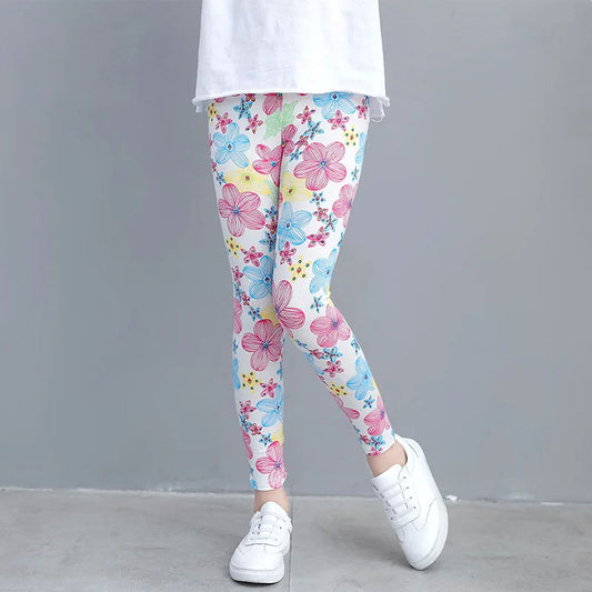 2 to 9 Years Girls Leggings Kids Outdoor Travel Clothes Pencil Pants Long Casual Floral Slim Leggings Teenage Children Trousers