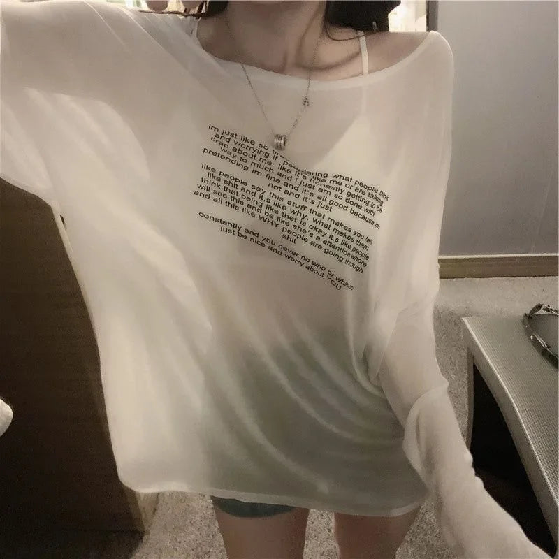 Loose T-shirts for Women Letter Pattern Simple Design Korean Style Summer Clothing Thin All-match Young Students Tops New Trendy