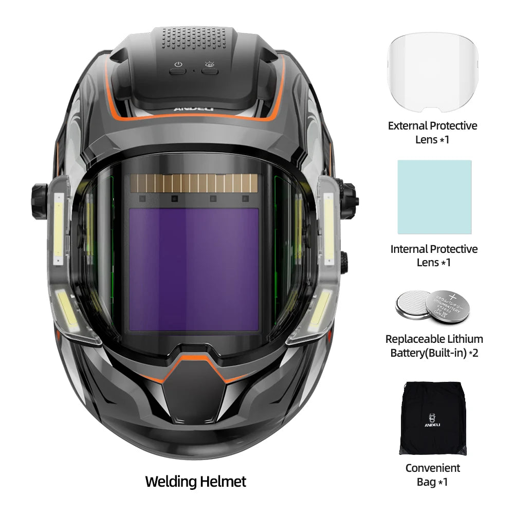 ANDELI Auto Darkening Welding Helmet with Large Viewing True Color Welding Mask 4 Arc Sensor 1/1/1/2 for Welding Cut Grind Area