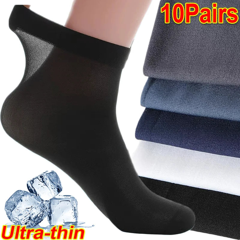 Men Ice Silk Socks Summer Spring Ultra-thin Socks Solid Business Socks Breathable Soft Socks Ankle Bamboo Fiber Socks