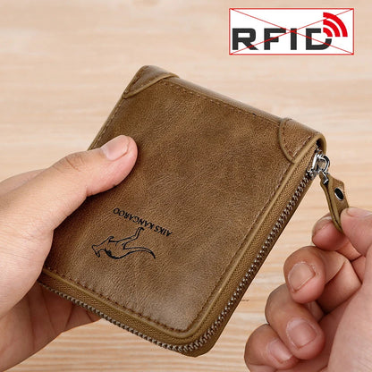 Leather Men’s Wallet Luxury Mens	Purse Male Zipper Card Holders with Coin Pocket Rfid Wallets Gifts for Men Money Bag