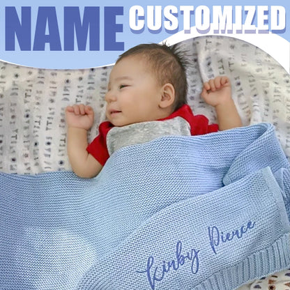 Personalized Knitted Blanket Embroidered Baby Name Stroller Cover Kids Cotton Nap Blanket for Newborn Shower Gifts