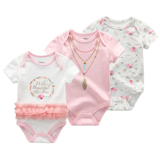 Kiddiezoom 3 Pcs Newborn Cartoon Short Sleeve Baby Boy Girl Bodysuits Soft 100%Cotton Baby Onesies Unisex Baby Clothes